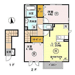 カレンメゾン 2階2LDKの間取り