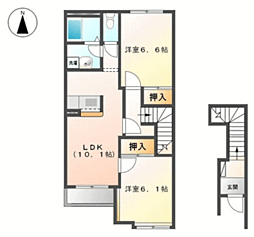 トゥインクルEVATA　B棟 2階2LDKの間取り
