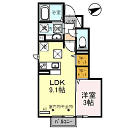 アムール　シェノン 1階1LDKの間取り