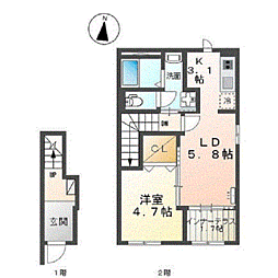 シルキーII 2階1LDKの間取り