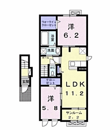 フェリシア 2階2LDKの間取り