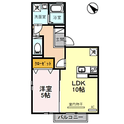 カーサ・ビアンカ 2階1LDKの間取り