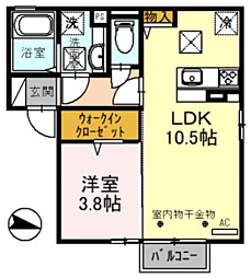agreable(アグレアーブル） 102 1階1LDKの間取り