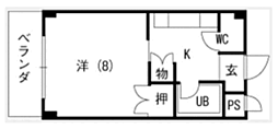BONハイツ'89 ワンルームの間取図画像