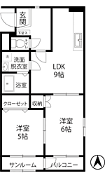 デルソレ二の宮 2LDKの間取図画像