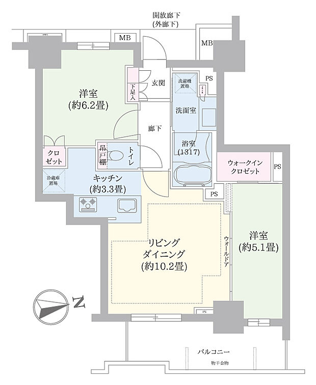 ブリリアタワー聖蹟桜ヶ丘ブルーミングレジデンス(2LDK) 4階の間取り