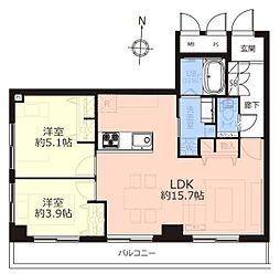 ウインベルコーラス蓮沼 新規内装リフォーム物件 2LDKの間取り