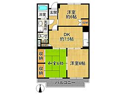 安武ビル 4階3DKの間取り