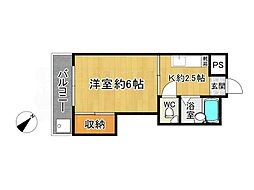 パシフィック紫 1Kの間取図画像