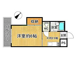 パシフィック紫 1Kの間取図画像