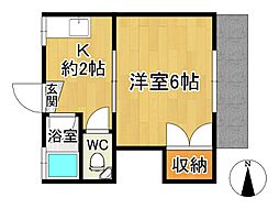 アサヒコーポ 1Kの間取図画像