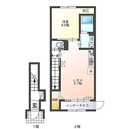 イーストヒルズI 2階1LDKの間取り