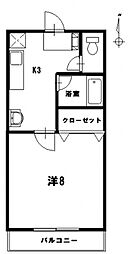 コーポラスふじ 2階1Kの間取り