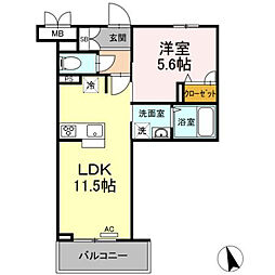 メセナ寺家 1階1LDKの間取り