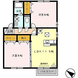 アムールB 2LDKの間取図画像
