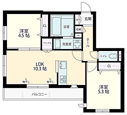 パークサイド芦花 3階2LDKの間取り
