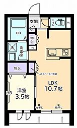ジュヌセードルＡ 1階1LDKの間取り