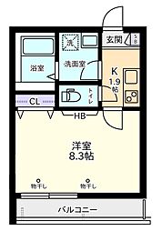 ヘーベル芦花公園 1Kの間取図画像