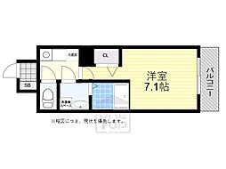 S-RESIDENCE千里丘 3階1Kの間取り