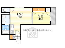 アーバンヴィラ豊中 2階1LDKの間取り
