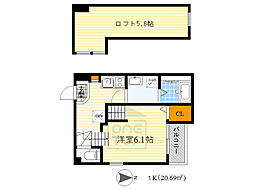 HR金田町 1Kの間取図画像
