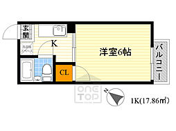 ローズ千里山 1Kの間取図画像