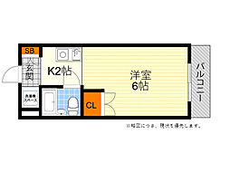 ロイヤルエスペラントオクノ 1Kの間取図画像