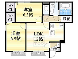 サンバレー江坂 2LDKの間取図画像