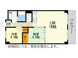 グレースフルハイツ1号館 2LDKの間取図画像