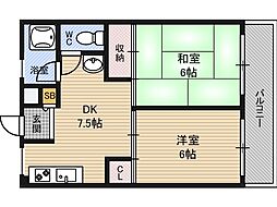 ハマビル 2DKの間取図画像