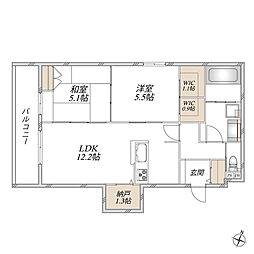 Garden crest箕面船場(BORIKIみのおせんば) 2SLDKの間取図画像