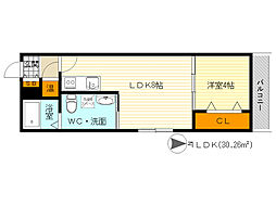 Fメゾン上新庄 1LDKの間取図画像