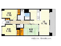吹田野村ハイツアネックス 3LDKの間取図画像