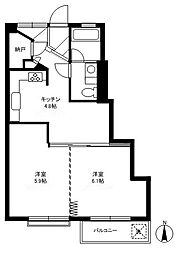 駒留マンション 2Kの間取図画像