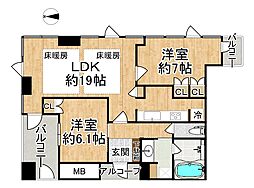 サンマークスだいにちルナタワーレジデンス 2LDKの間取図画像