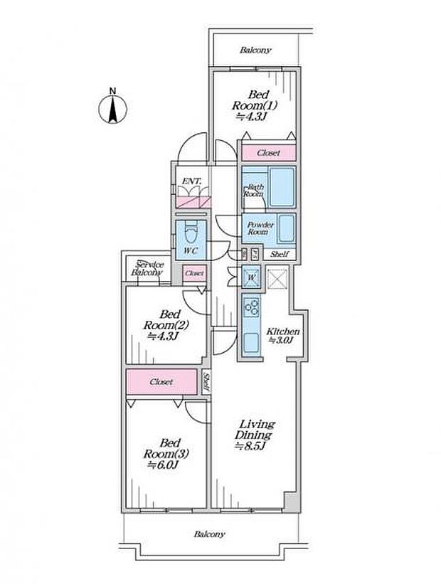 【間取り図：3LDK】1階の南向きのお部屋になります♪