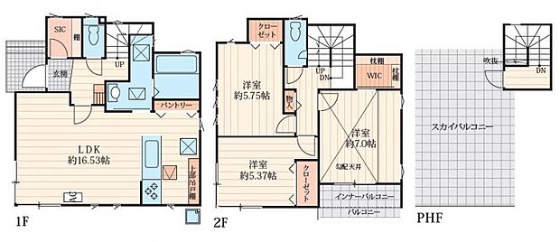 【間取り図:3LDK】夢が広がる大型のスカイバルコニーに広々としたWICなど隅々まで設計士の拘りが詰まっております♪