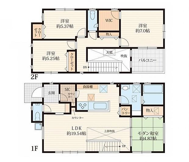 【間取り図：4LDK】リビング上部の大型吹抜けや広々WICなど「あったらいいな♪」が揃ってる間取りです♪