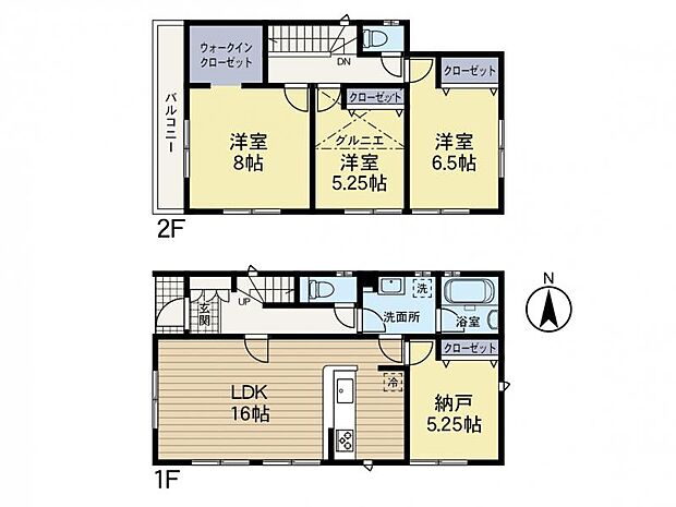 【間取り図：3LDK】大型WICや全居室南向きなど設計士拘りの間取りになっております。