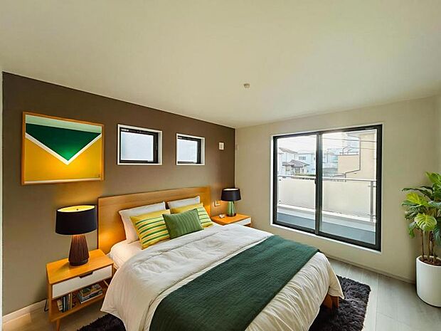 【7.5帖寝室】2面より光を取り込み明るいお部屋となっております。※家具等はCG合成となります。