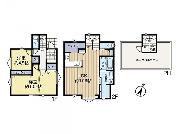 【間取り図:2(3)LDK】約12帖の屋上バルコニーや大型パントリーに嬉しいリネン棚など設計士拘りの間取りになっております♪