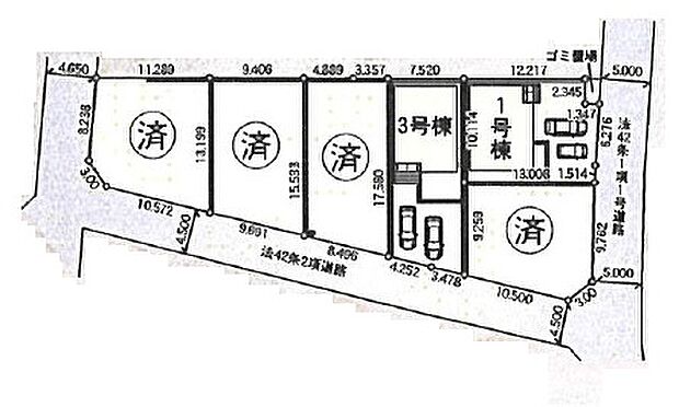 【全体区画図：全棟カースペース並列2〜3台可能】