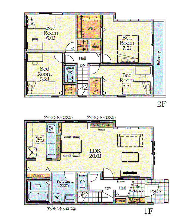 【間取り図】大きなウォークインクローゼットなど収納豊富な4LDKの間取りです。