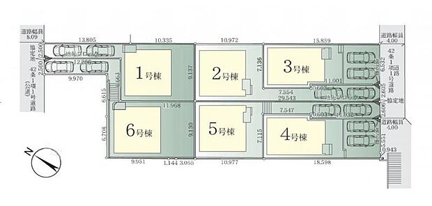 【全体区画図】全棟カースペース 2 台可能（車種による）