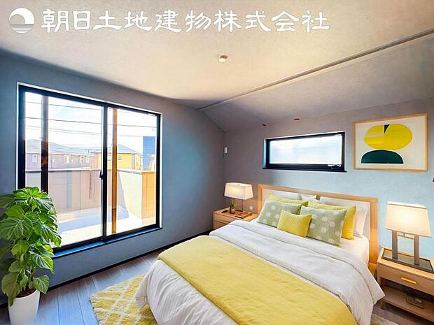 【寝室】時間がゆったりと流れるのを感じるプライベート空間です。リビングで楽しくすごしたあとはリラックスタイムを愉しめます。※家具等はCG合成です。