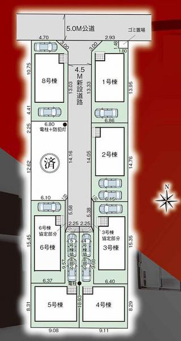 【全体区画図:全棟広々カースペース完備】