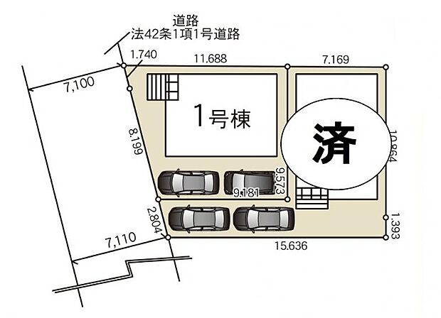【区画図】カースペース 2 台可能(車種による)