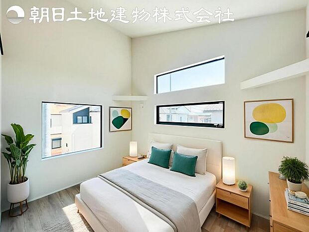 【寝室】道行く人の視線を気にせず暮らせる安心感。そして窓から見える空がさらなる解放感を演出します。※家具等はCG合成です。