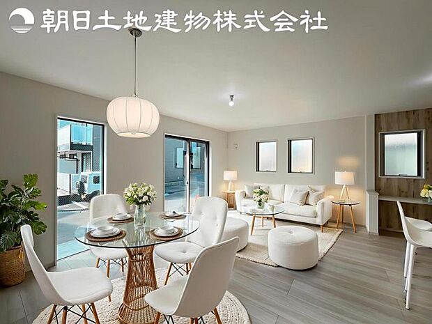 【LDK】開口部からたくさんの採光が望める快適空間となりご家族が集まりやすいリビングです。※家具等はCG合成となります。