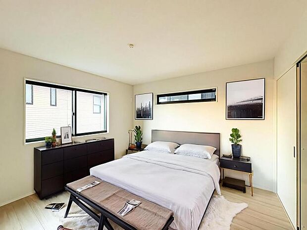 【2面採光で明るい洋室:6帖】気持ちの良い陽だまりを生み出す陽光が、穏やかなひと時を一層充実した時間へ変えてくれます。※家具はCG合成の為、付属しません。